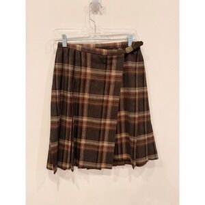 Vintage Pendleton Wool Plaid Pleated Skirt Size 6 Brown Tartan Belted USA